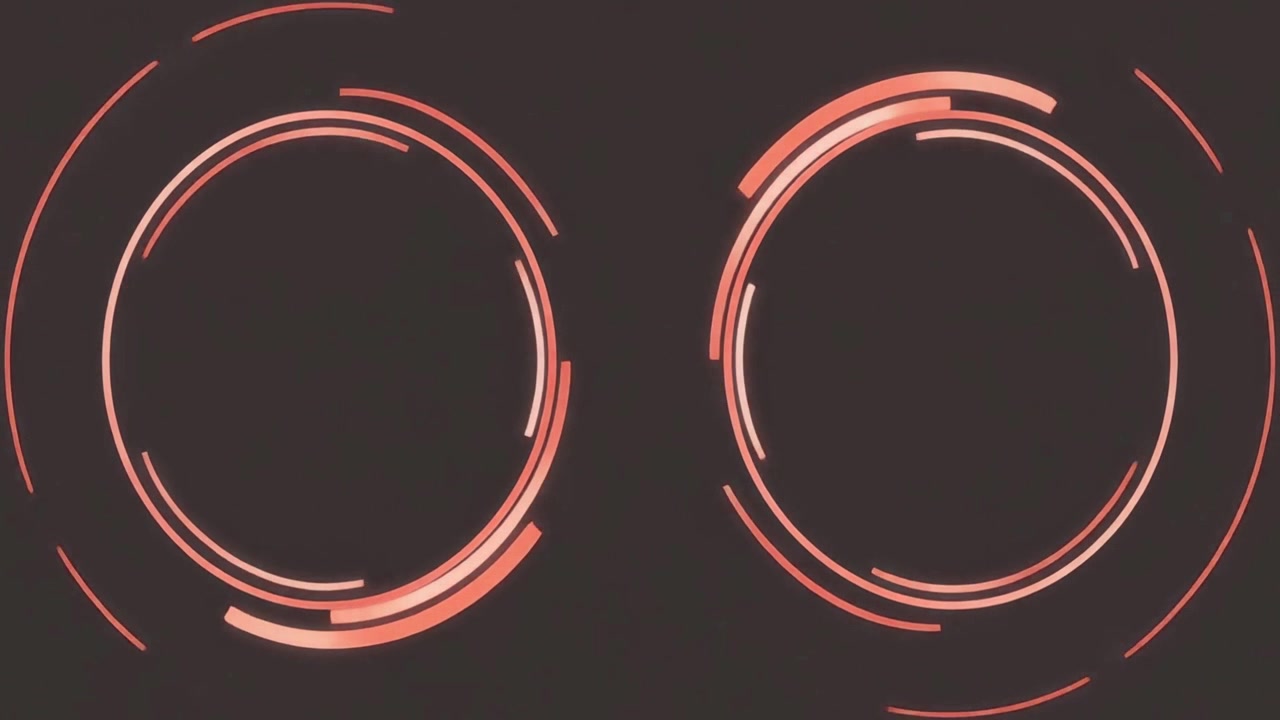 Abstracte animatie van twee roterende rode neoncirkels