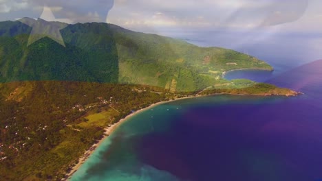 animación de la bandera de chile ondeando sobre el paisaje marino