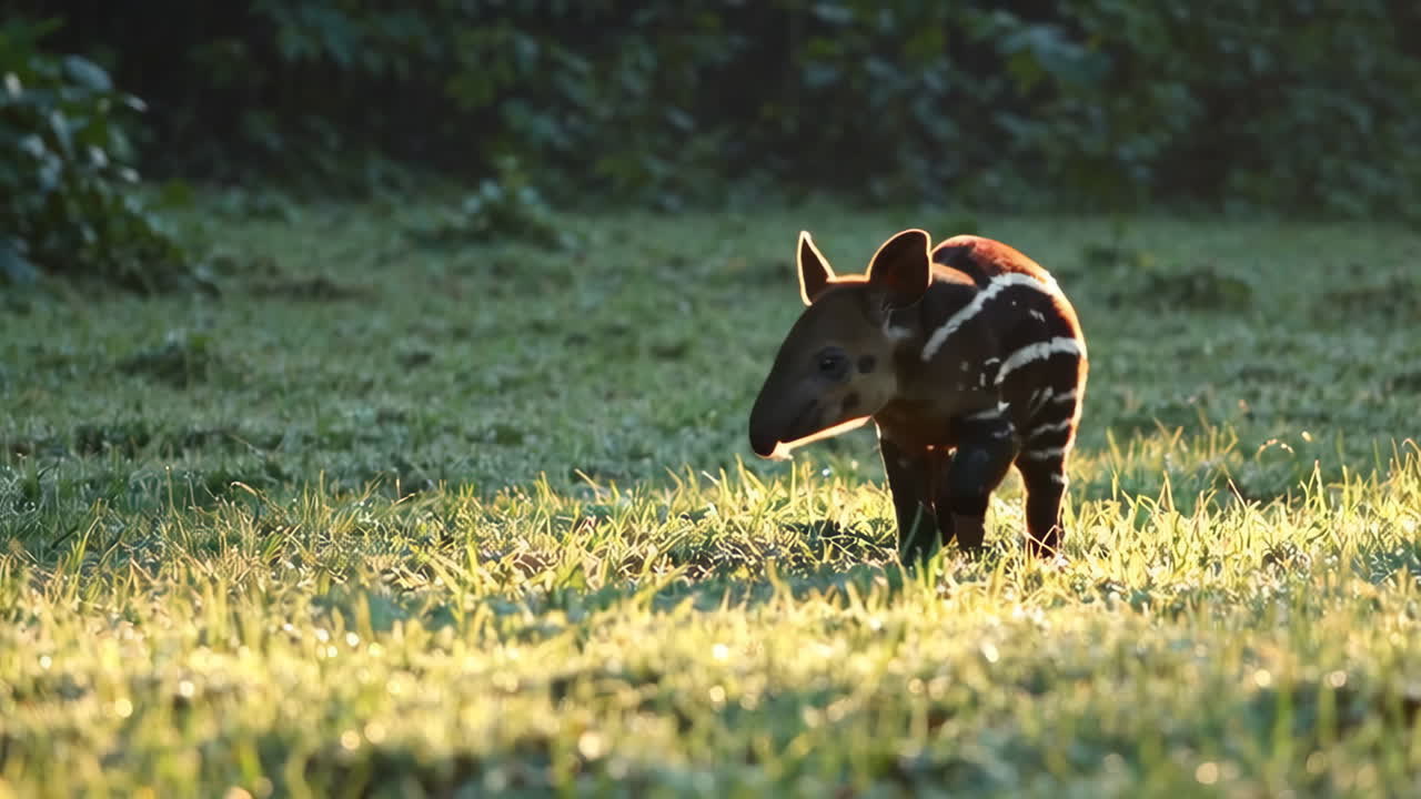 Baby Tapir Grazing in Morning Light