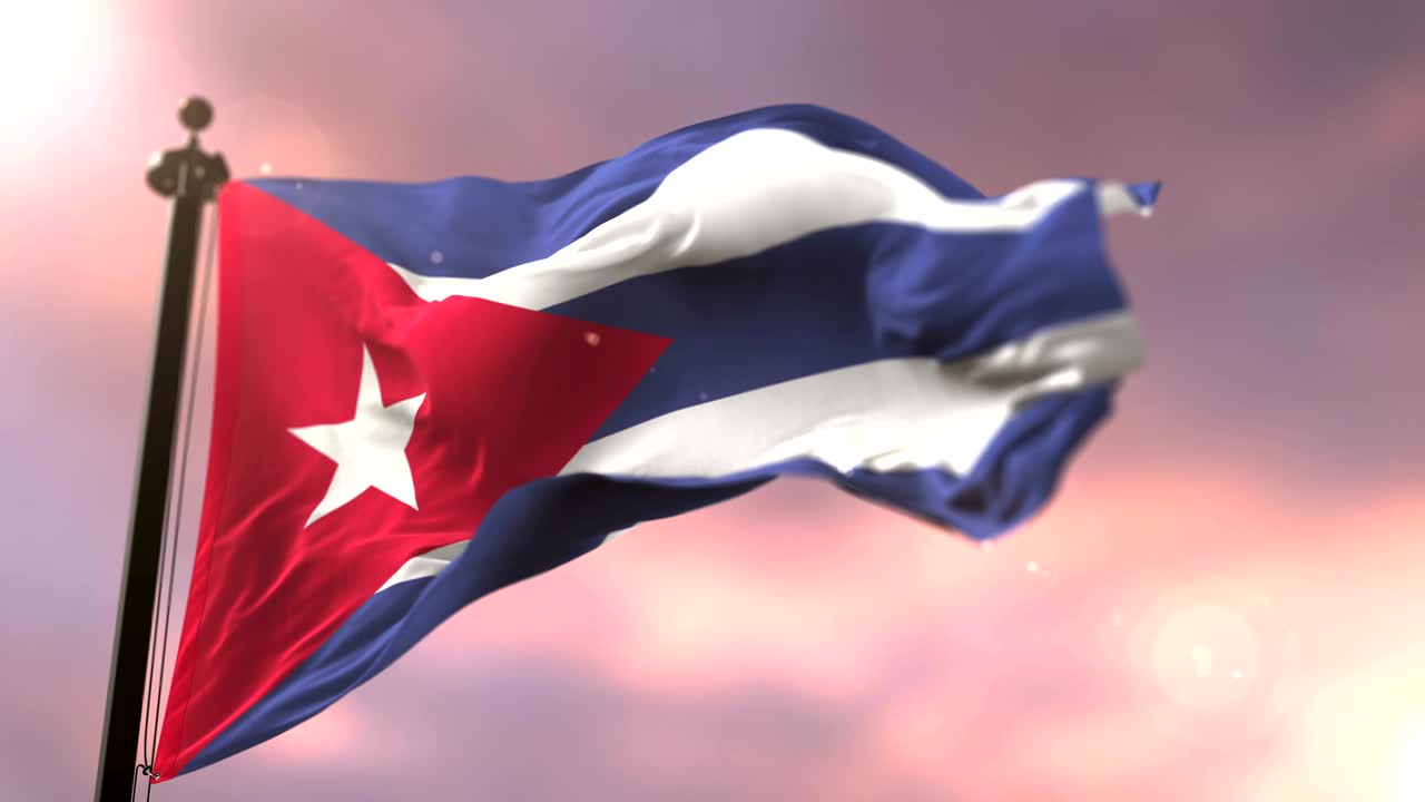 Bandiera di Cuba che sventola lentamente al vento al tramonto, in loop