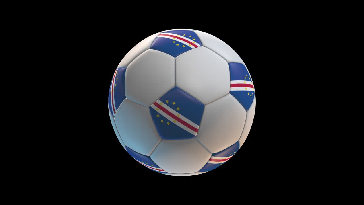 Bola Sepak dengan Bendera Kepulauan Tanjung Verde, dengan Latar Belakang Hitam, Alpha Loop. Render 3D