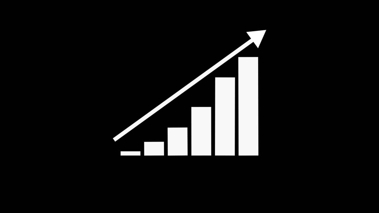 Graph icon symbol ascending columns on black background growth progress concepts of financial