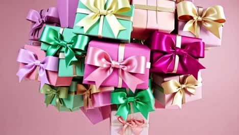 Stack of colorful gifts with ribbons and bows