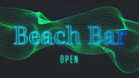 Animation-of-green-waves-and-beach-bar-open-on-black-background