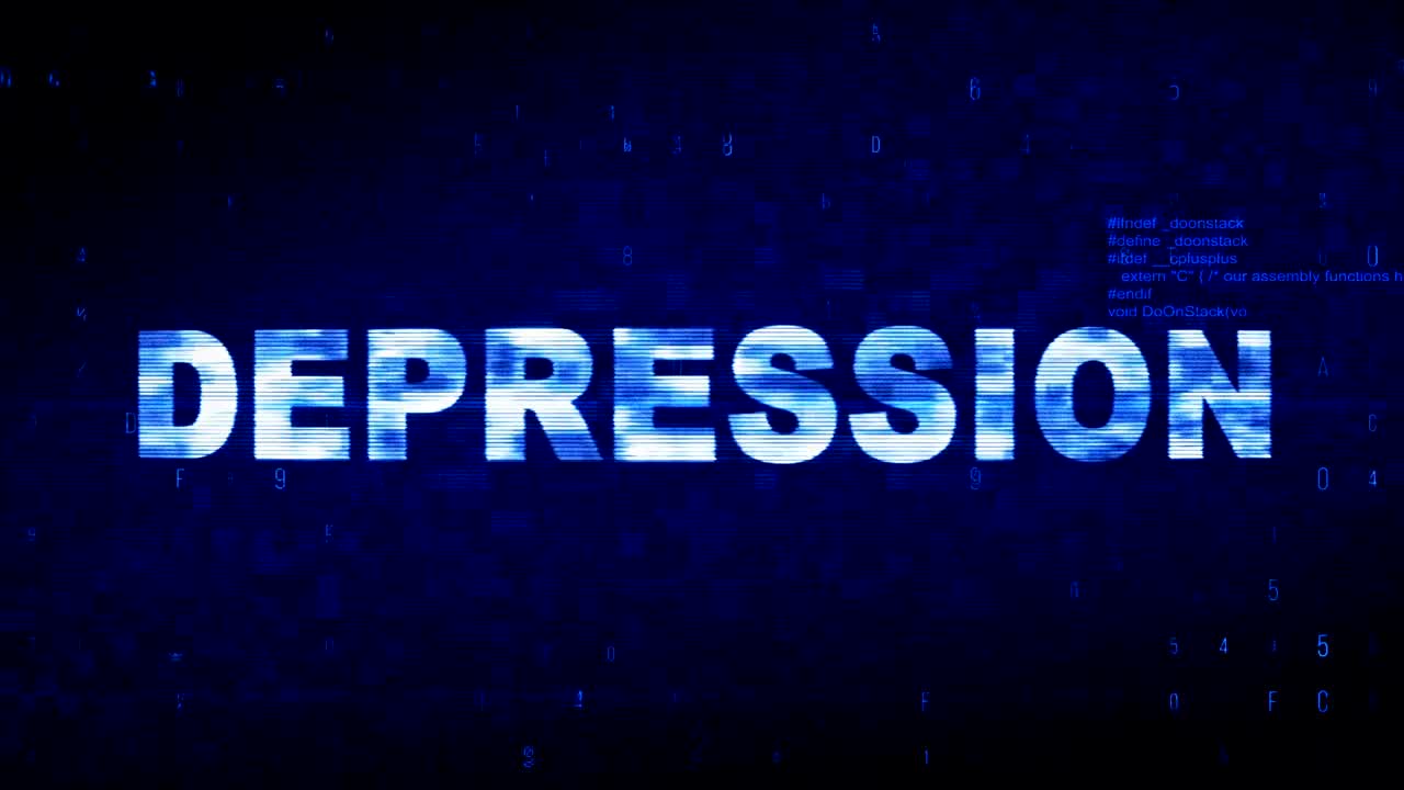 depresión texto ruido digital sacudida glitch distorsión efecto error animación.