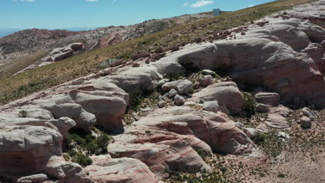 aerial - puente del diablo rock formations, argentina, wide circle shot