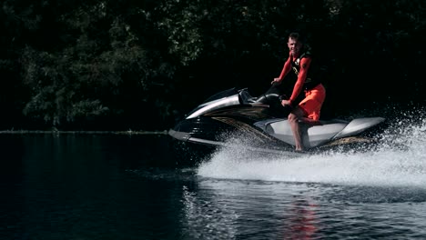 Jet-ski-rider-stop-and-think-road-route.-Man-driving-water-bike-at-summer