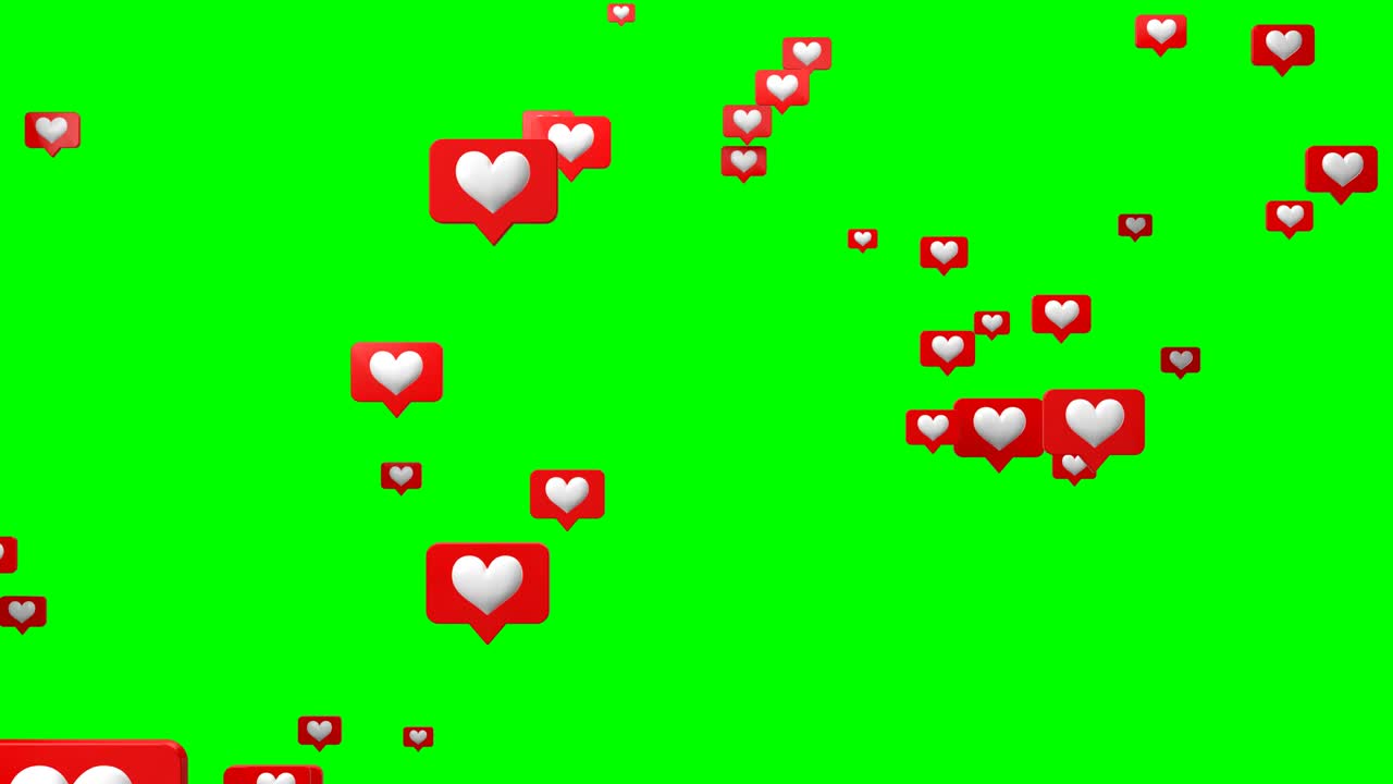 Social media icons as Like. On green chroma key background.