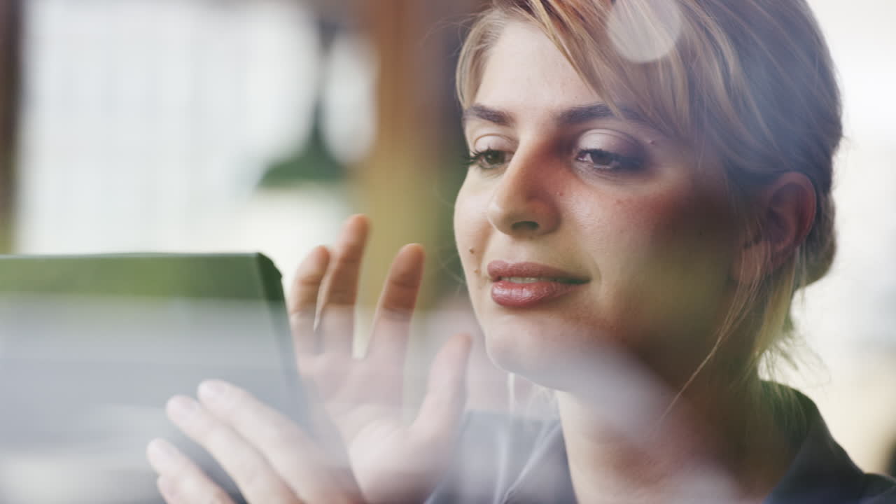 красивая женщина онлайн знакомства цифровой планшет ipad сенсорный экран в кафе