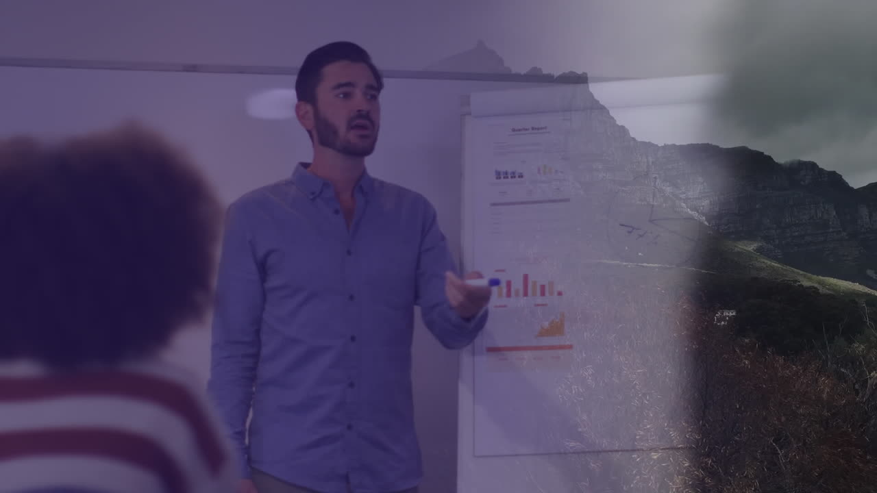 animación de diversas personas de negocios en la oficina sobre las personas que caminan y el paisaje urbano