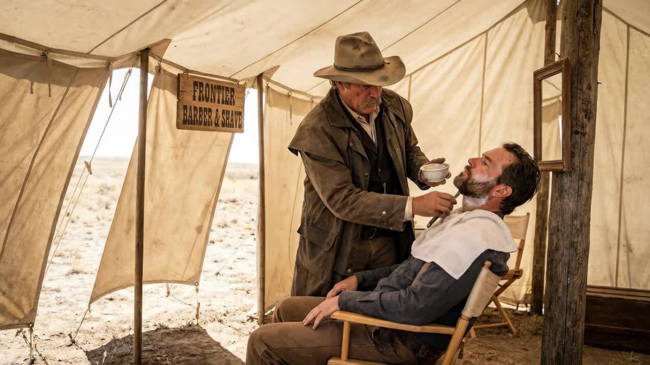 Old West Barber Shaving a Customer