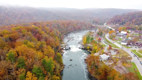 aerial view of a river in autumn