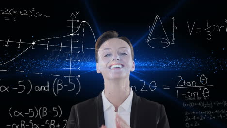 animación de una mujer de negocios sobre el procesamiento de datos matemáticos