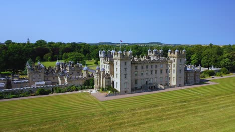 Historic-Landmark-Floors-Castle-in-Scottish-Borders,-Famous-Castle-Aerial-in-Kelso,-Scotland,-United-Kingdom