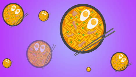 animación de varios iconos de ramen en un fondo púrpura