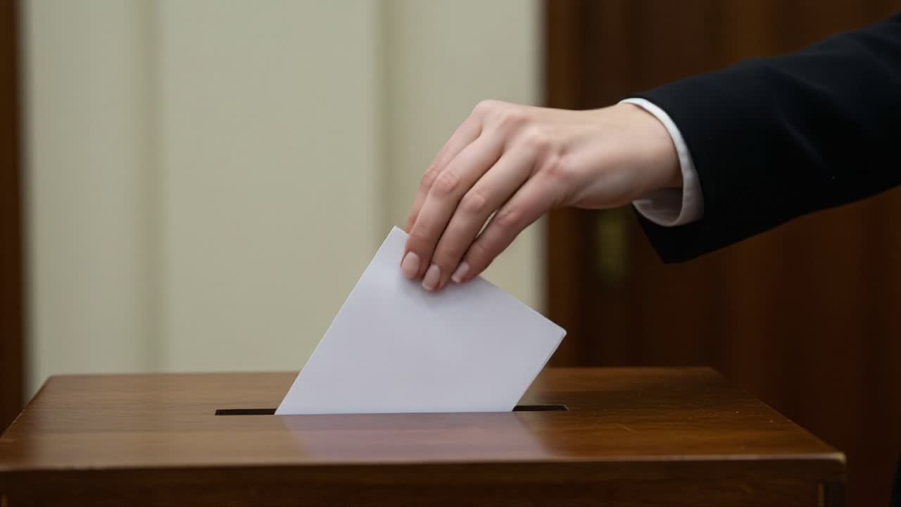 A Voter Casting Their Ballot into a Wooden Ballot Box, Symbolizing Citizen Participation in Democratic Processes and the Importance of Elections