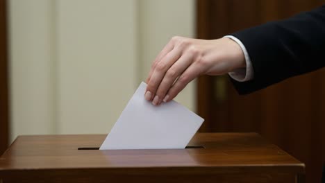 a voter casting their ballot into a wooden ballot box, symbolizing citizen participation in democratic processes and the importance of elections