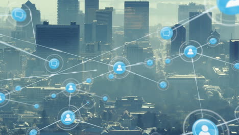 animation of network of connections over cityscape