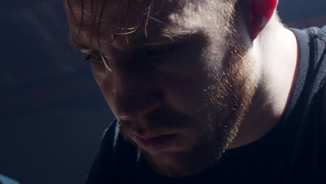 close-up of a focused man