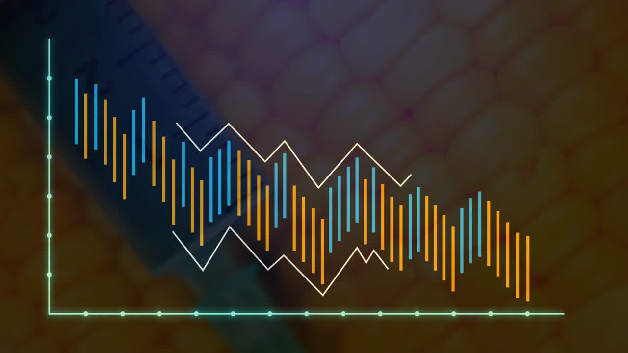 animación de gráficos de barras y líneas en primer plano del fondo de textura de maíz