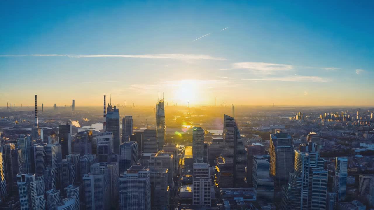 Panoramic City Skyline at Sunset