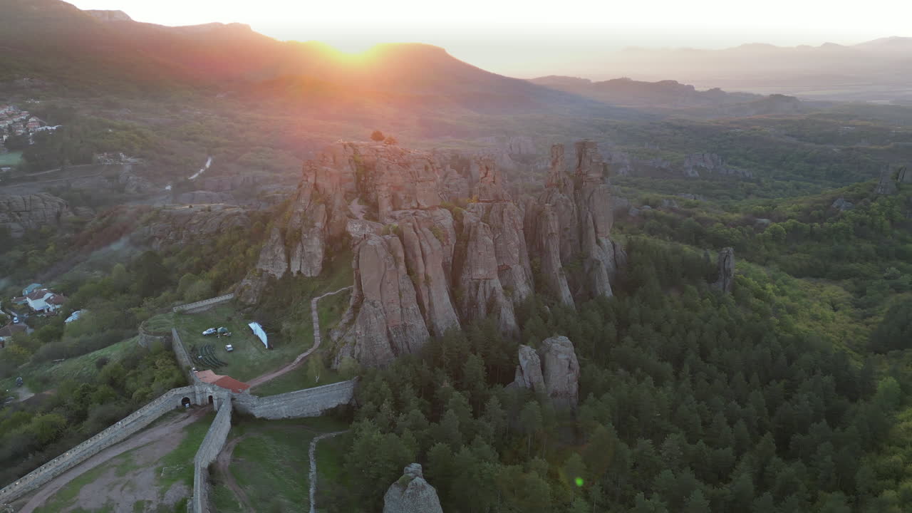 Sunrise Glory Over Belogradchik: Fortress and Colossal Rocks in Golden Glow