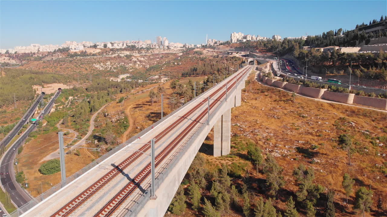 Jerusalem entrance railway bridge and traffic aerial