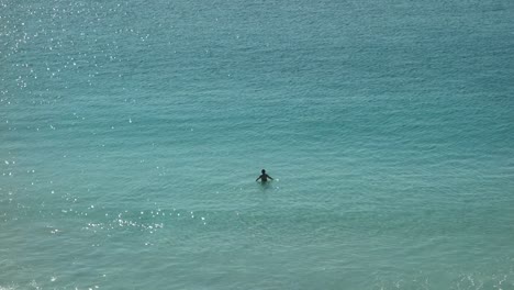 hombre nadando solo en aguas claras y poco profundas en la mañana soleada