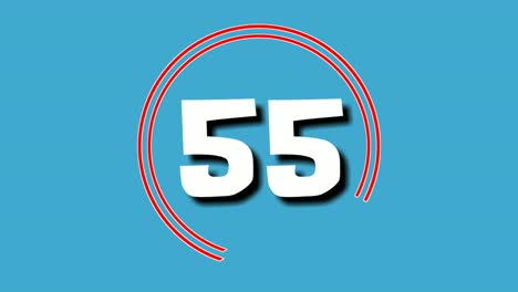 countdown cartoon number 60 sixty to one 1 motion graphics animation on blue background