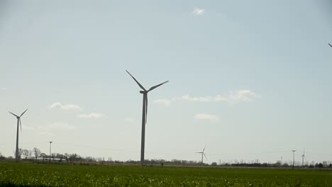 Wind-turbines-standing-tall-in-a-lush-green-field-under-a-clear-blue-sky