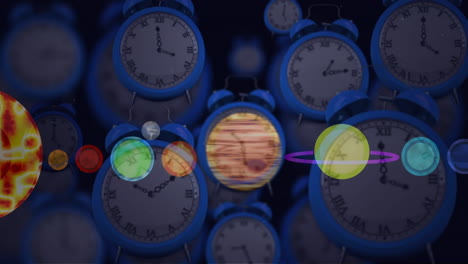 animación del sistema solar, los planetas y el espacio sobre el tictac de los relojes
