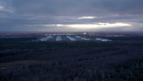 mystical drone view over the fuel depot - sunset - aerial