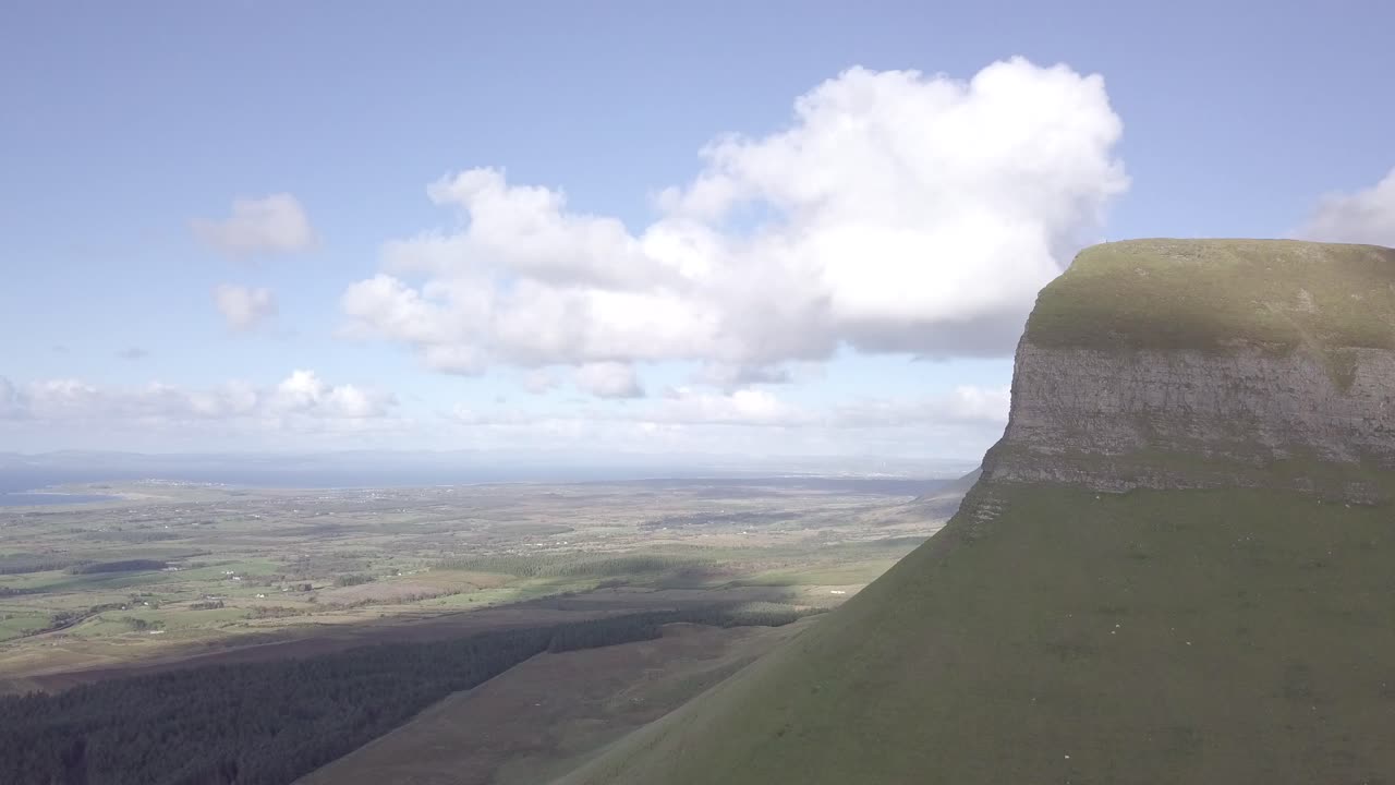 Aerial View of a Mountain Landscape with Cliffs and Ocean Horizon