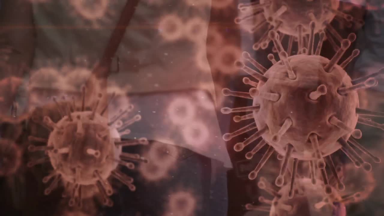 Animazione di coronavirus con persone sullo sfondo