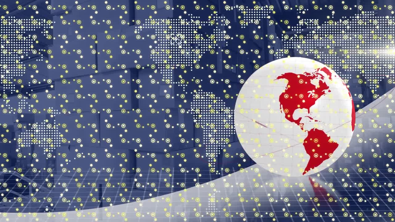 매장 위의 데이터 처리와 함께 지구와 디지털 인터페이스의 애니메이션