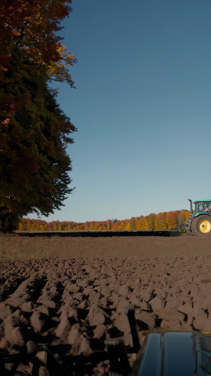 Autumn Farmland with Tractor Plowing