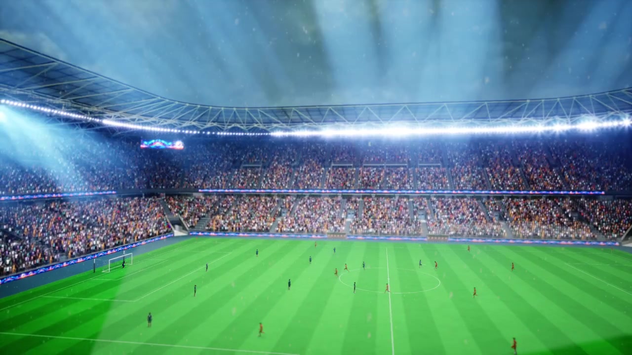 Calciatori renderizzati in 3D competono su un campo da stadio innevato di giorno.