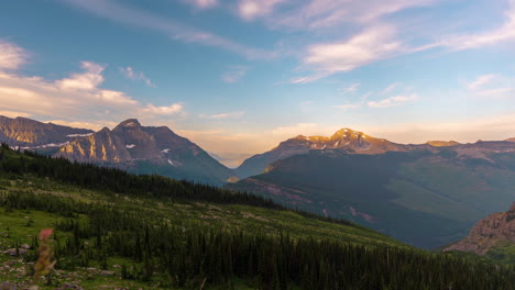 timelapse, sunny morning in glacier national park, montana usa, stunning overlook on peaks and landscape