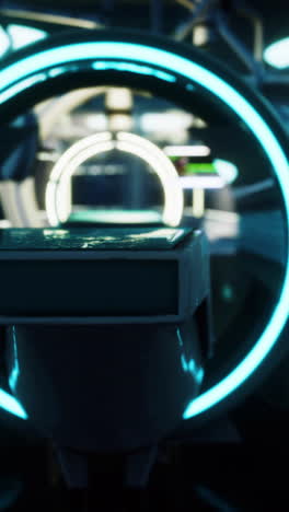 futuristic spaceship interior with glowing neon lights