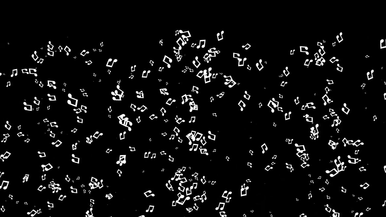 White Musical Notes Floating Upwards Against a Black Background