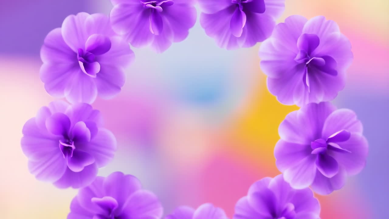Purple Flowers Floral Frame on a Vibrant Blurred Background