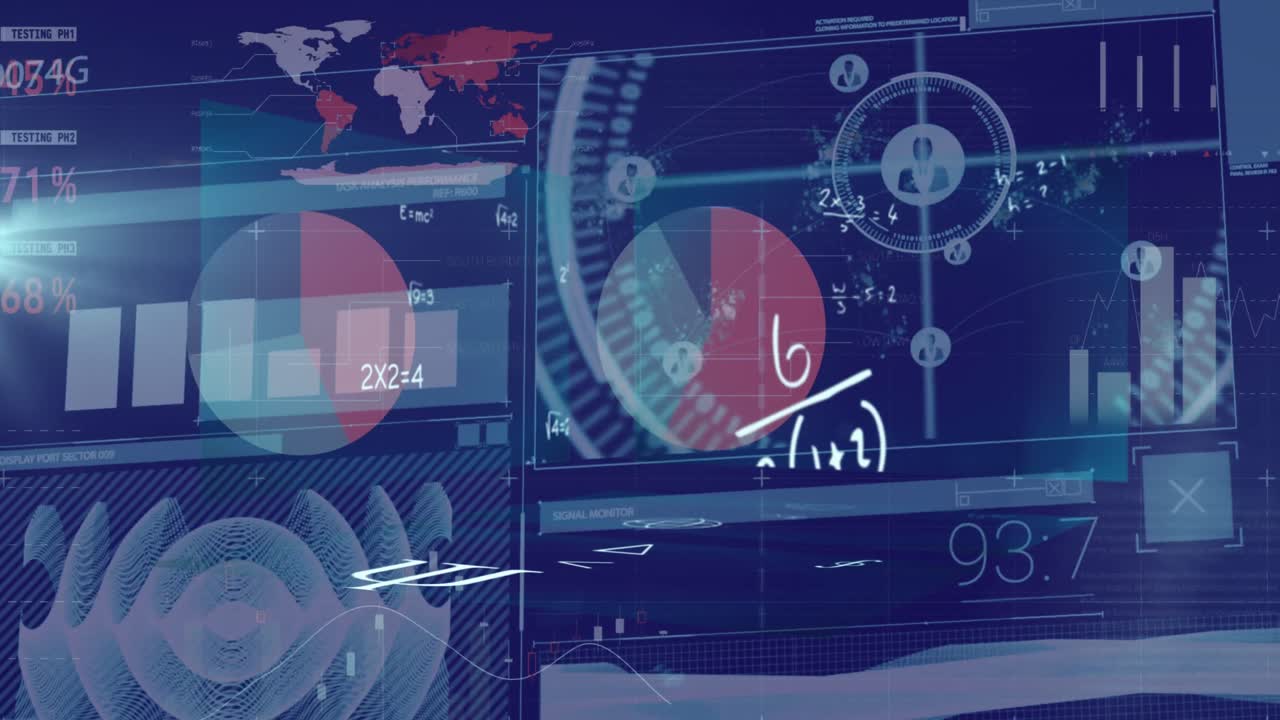 animación del procesamiento de datos sobre un fondo azul