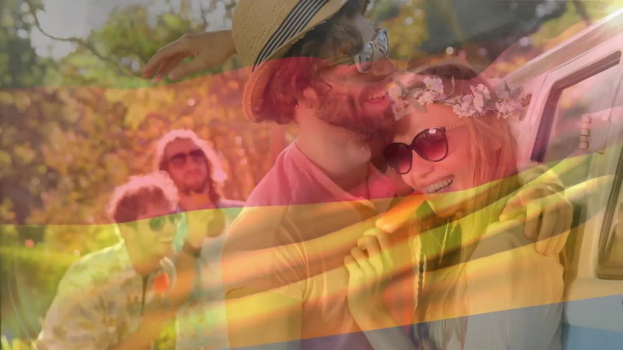 독일의 발이 카우카시안 친구들의 웃음 위에 그려져 있습니다.