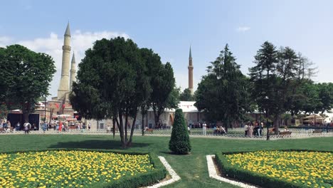 a view looking from sultanahmet park towards aya sofya in istanbul in turkey