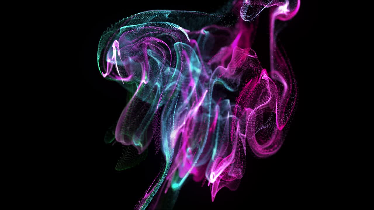 4K Particle Explosion - Mushroom-flying powder grains - Abstract Digital Energy Slow Motion Particle Background - Colorful mushroom shaped explosion - Particles flying dancing - A thousand points fly - Green Blue Purple Color