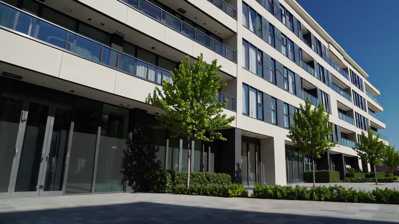 Modern Apartment Building with Lush Landscaping