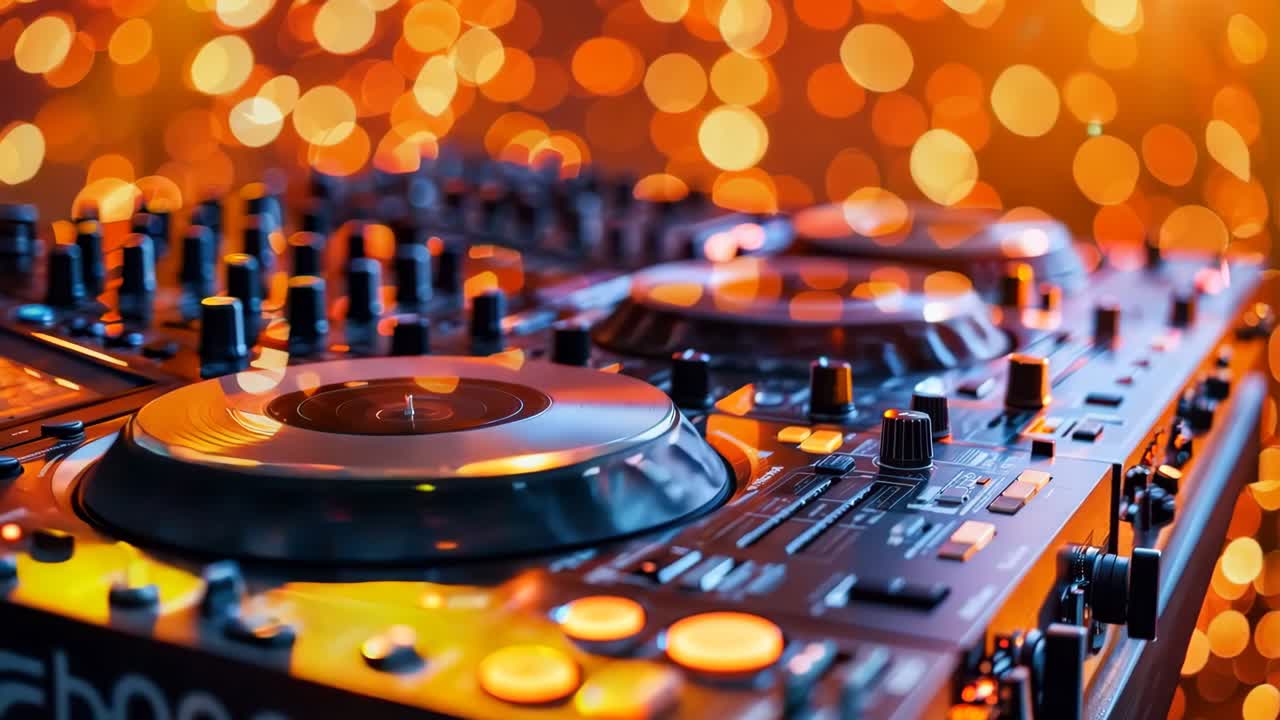 un primer plano de un mezclador de dj con un tocadiscos en la parte superior