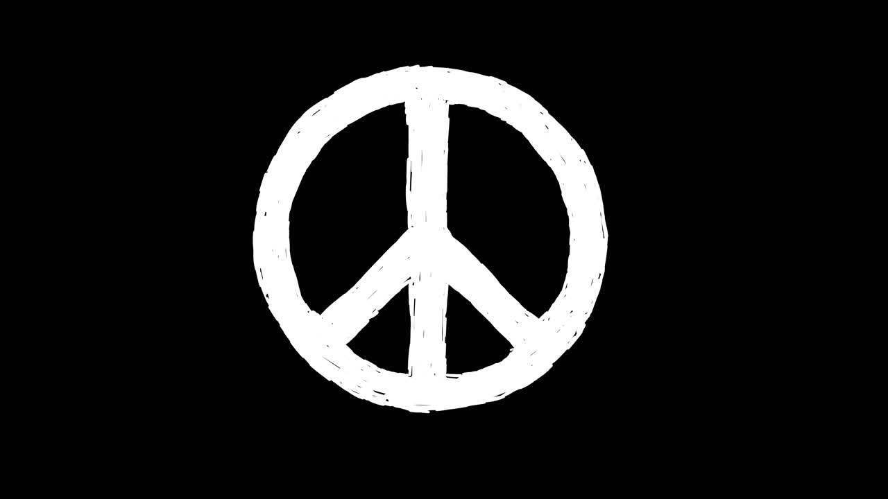 Hand-Drawn White Peace Sign on Black Background