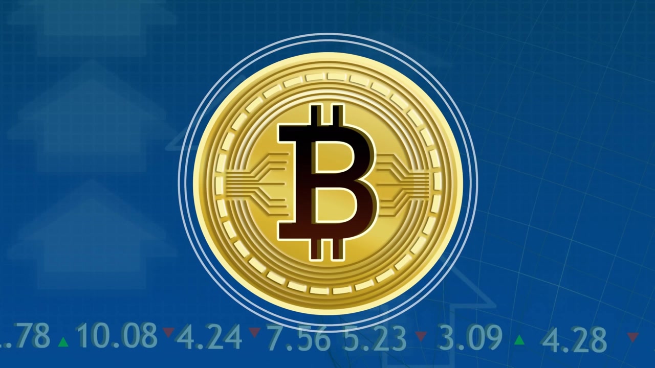 Animazione di bitcoin, elaborazione di dati finanziari e statistiche