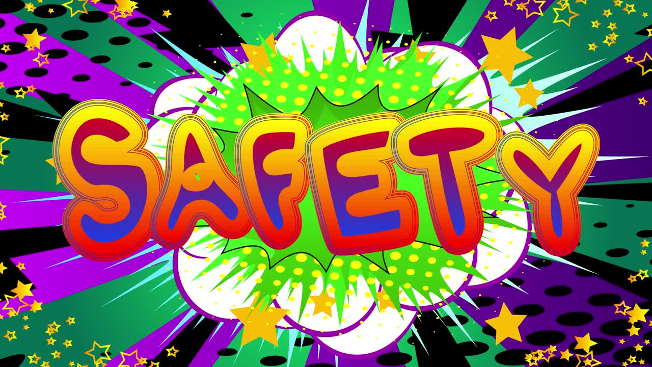 안전 모션 포스터: 4k 애니메이션 만화 책 단어 텍스트 이동